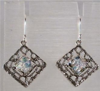 EARRINGS Sterling silver 925 roman glass artistic boho  