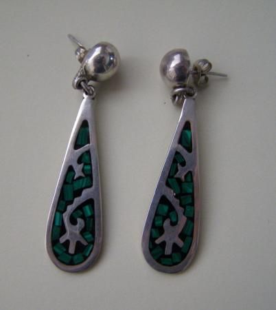 Stamped TAXCO TM 218 Mexico Sterling Silver & Malachite Pierced 