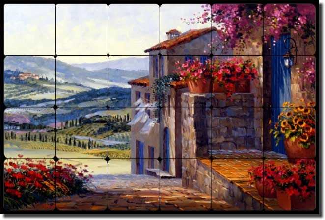 Senkarik Tuscan Tumbled Marble Tile Mural Backsplash  