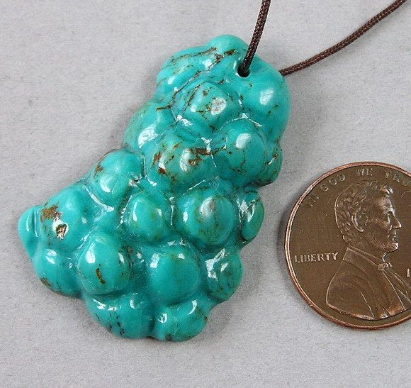 Green Blue Freefrom Spiderweb Turquoise Pendant Bead  