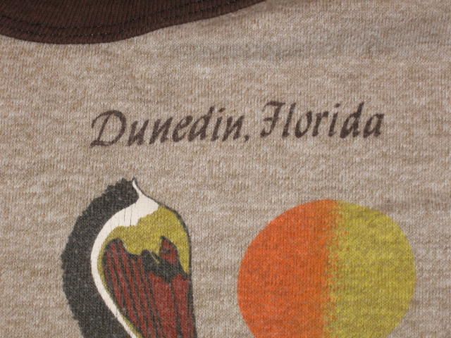 vintage 80s RAYON TRI BLEND DUNEDIN FLORIDA RINGER T Shirt LARGE surf 