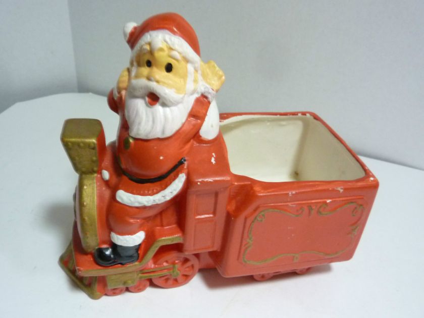 Vintage Narco ? # E4484 JAPAN Ceramic SANTA Driving Train Candy dish 