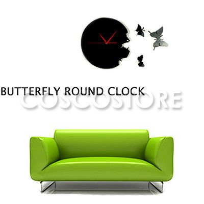 Butterfly Time Fly Wall Clock DIY Art Home Decor Black Charming High 