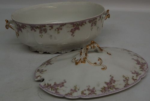 GDA LIMOGES TILDEN THURBERG CHINA PURPLE FLORAL HAVILAND SOUP TUREEN 