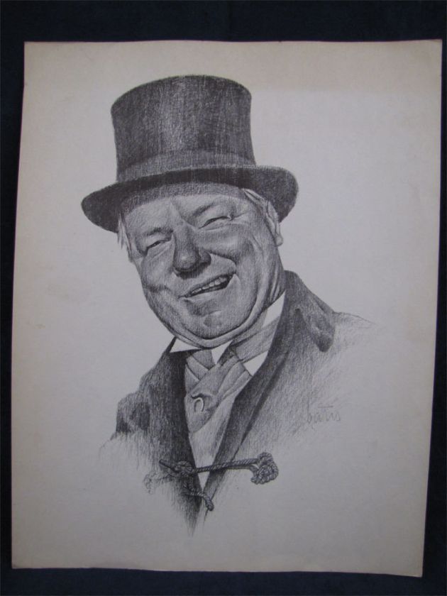 Vintage WC Fields Litho Print Sketch by Bates or Batis  