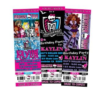 MONSTER HIGH BIRTHDAY PARTY TICKET 20 INVITATIONS 6 DESIGNS U CHOOSE 