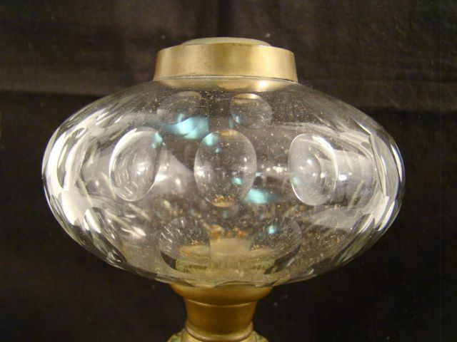 19thC Antique VICTORIAN PARLOR Cut GLASS & BRASS Old ESTATE Oil LAMP 