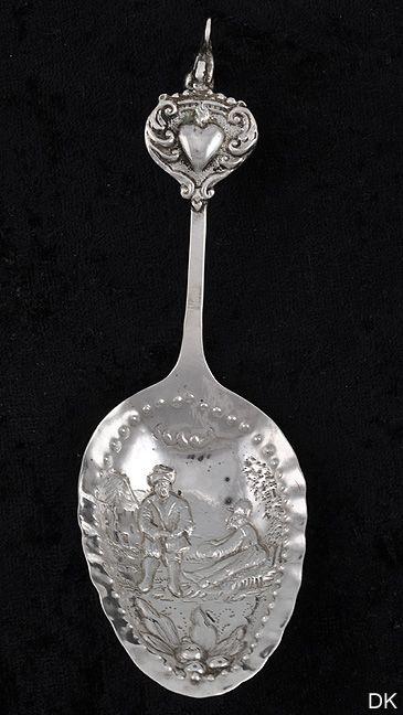 Dutch 850 Silver Purity Monkey Tea Caddy Spoon Chased Design  