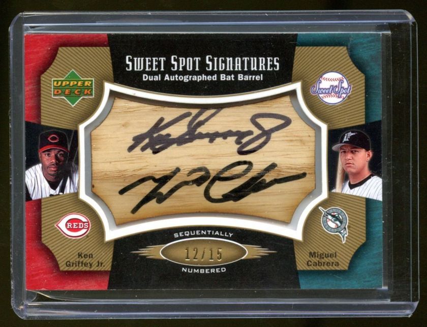 KEN GRIFFEY JR MIGUEL CABRERA AUTO BAT BARREL /15 BEAUTIFUL DUAL AUTO 