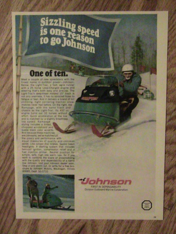 JOHNSON SNOWMOBILE ADVERTISEMENTOUR BOARD MARINE AD  