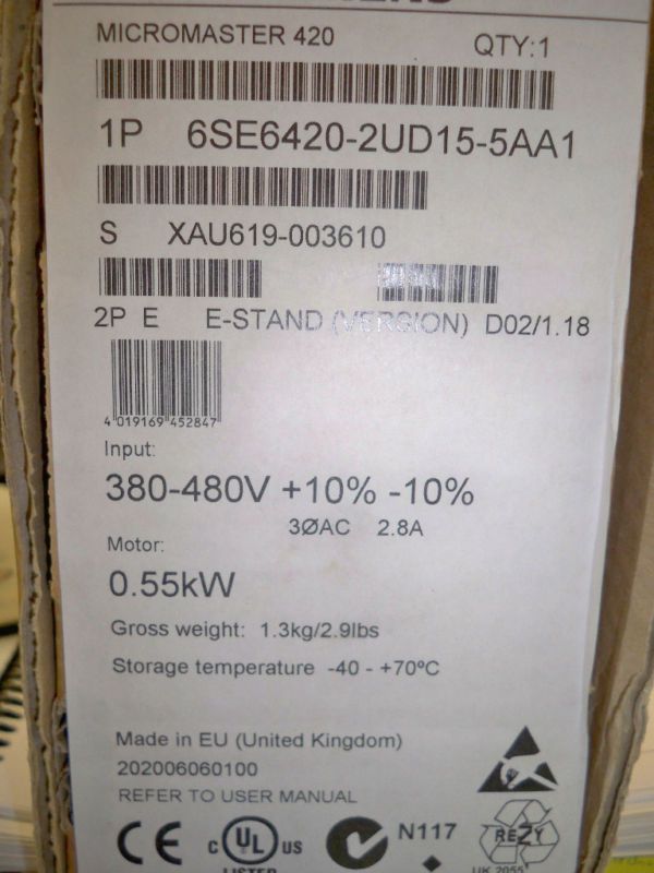 SIEMENS 6SE6420 2UD15 5AA1 MICROMASTER 420 INVERTER  