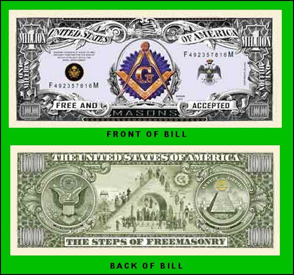 Freenason Masonic Million Dollar Bill   2 Bills for 99 cents  