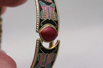   Costume Jewelry Gold Tone Butterfly Floral Enamel Cloisonne Bracelet