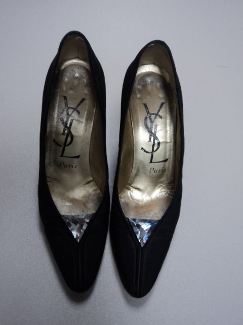 Vintage Yves Saint Laurent Black Rhinestone Pumps Sz 7N  