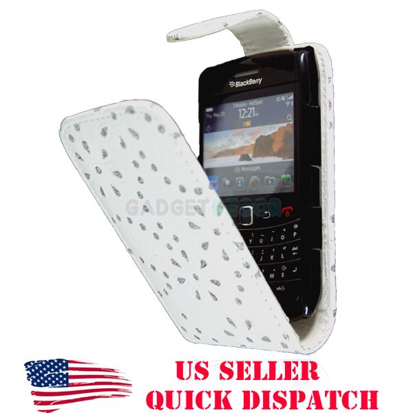 FOR BLACKBERRY BOLD 9700 9780 BLING DIAMOND WHITE LEATHER FLIP CASE 