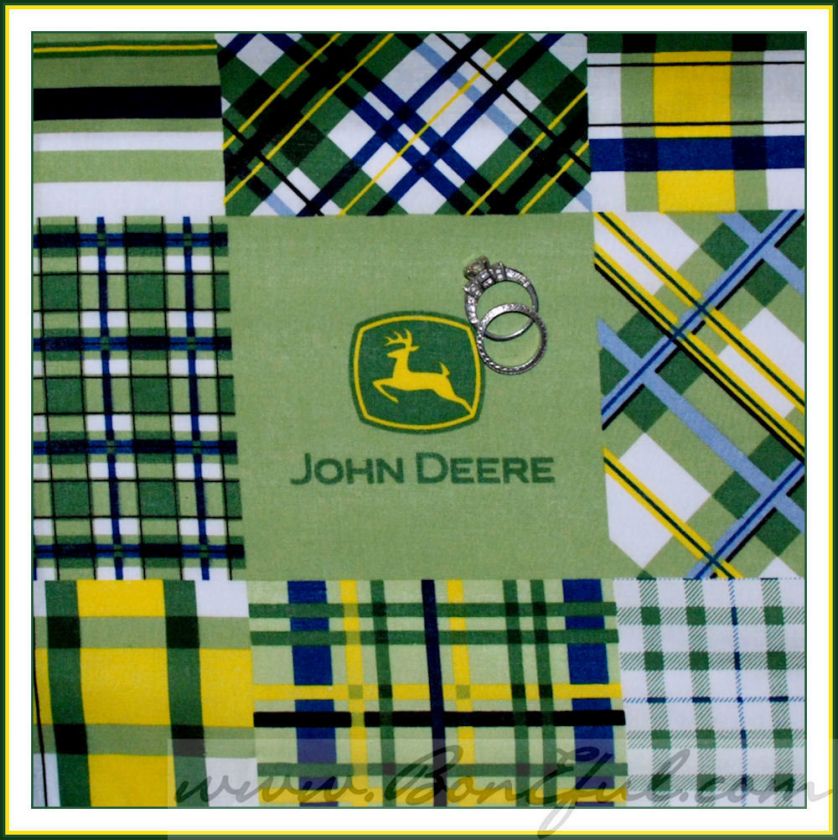 BOOAK Fabric Green Blue Plaid Block Square Quilt Cotton *John Deere 