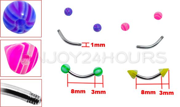   0pcs Eyebrow Ear Navel Rings S tud Bending Barbell Bars Body Piercing