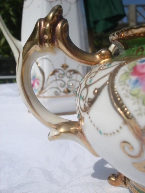 Chocolate Pot, Creamer & Covered Sugar Bowl Richly Guilded Noritake 