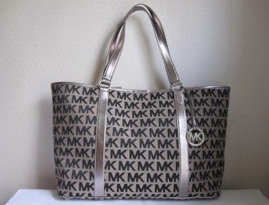 228 MICHAEL KORS Gunmetal SUMMER X Large MK Logo Tote Bag Handbag 