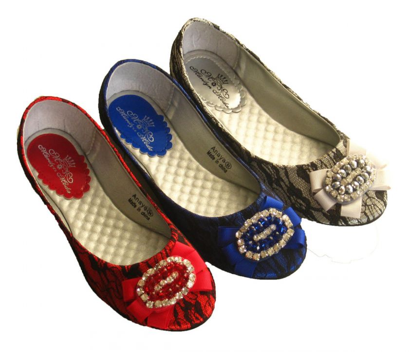   Toe Slip on Ballet Flats Shoes Stones Lace Red Blue Silver 6 10  