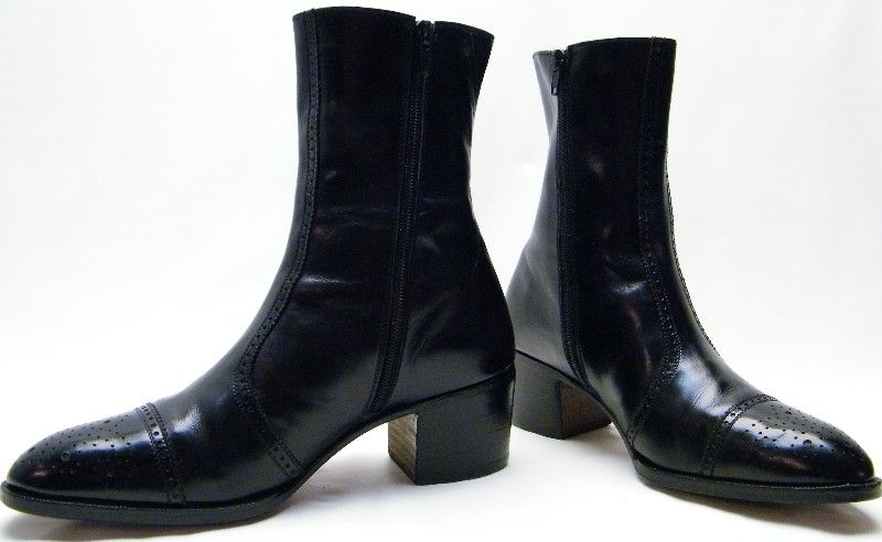 VINTAGE UOMO CASUCCIO & SCALERA BLACK LEATHER BROGUE ANKLE BOOTS SZ 7 