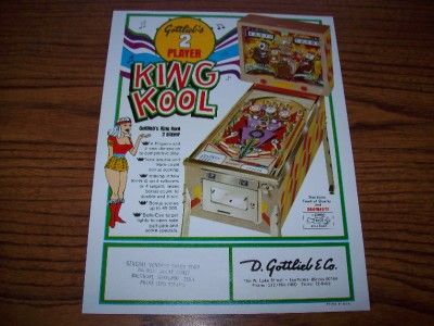 1972 GOTTLIEB KING KOOL NOS PINBALL MACHINE FLYER  