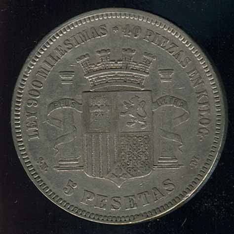 SPAIN RARE BEAUTY 5 PESETAS 1870 (70) SILVER COIN   