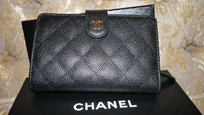 NIB AUTH CHANEL CAVIAR MEDIUM BLACK WALLET ORGANIZER CC LOGO  