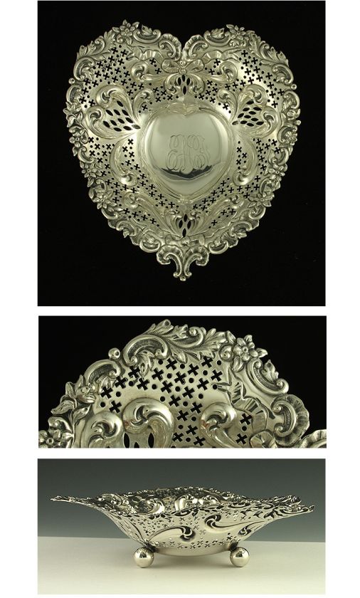 FANCY GORHAM STERLING SILVER OPENWORK HEART CANDY DISH  