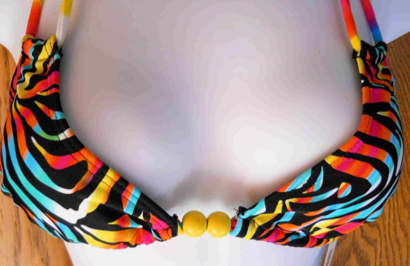 FREESTYLE~ RAINBOW ZEBRA STRING BIKINI BEADS XS  