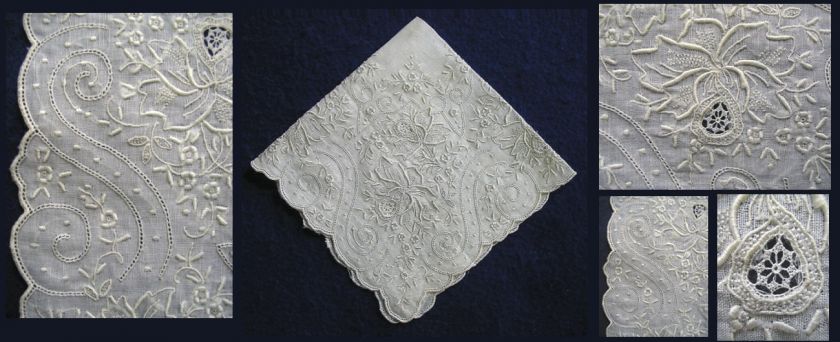 EXCEPTIONAL TROUSSEAU HANDKERCHIEF 11x11 LINEN EUROPE  