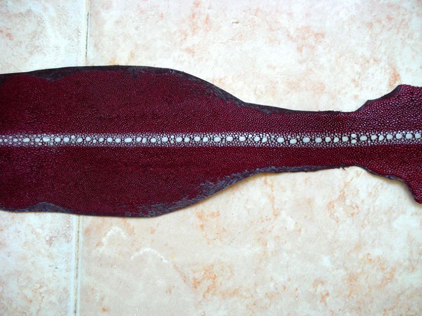 BURGUNDY ROW STONE STINGRAY SKIN HIDE LEATHER 22x3  