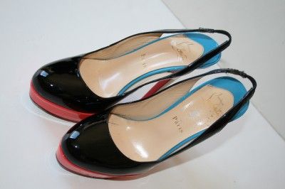 CHRISTIAN LOUBOUTIN COLOR BLOCK PATENT PLATFORM SANDALS SHOE SIZE 37.5 