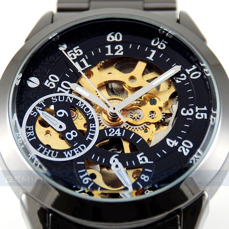 Automatic Sport Skeleton Mechanical Wrist Men Boy Watch  