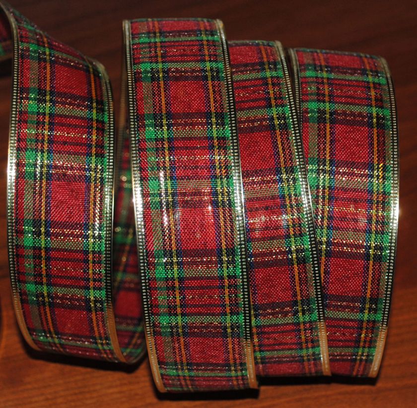   Christmas Plaid~Green~Gold~Tartan~Wreath~Holiday~Gift~Craft~Bow  