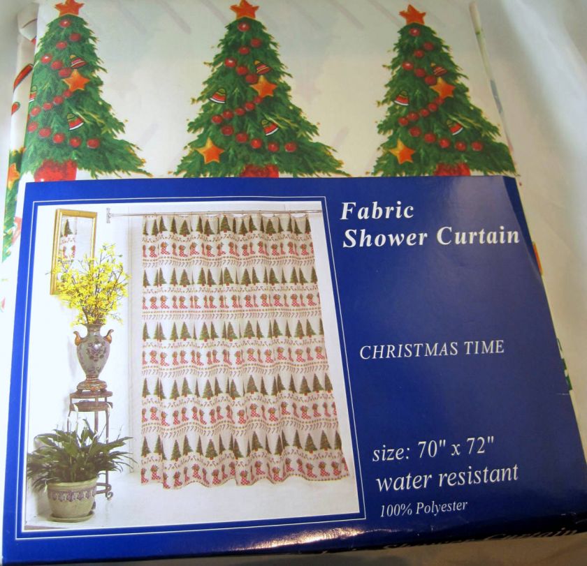 NEW Christmas Trees Candy Canes Stockings Striped Fabric Shower 