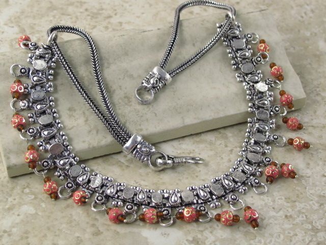 bali style colorful fashion beads * * * 17 inch _silver_ necklace 