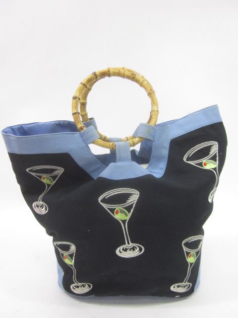 CJ LAING Embroidered Martini Bamboo Handle Handbag  