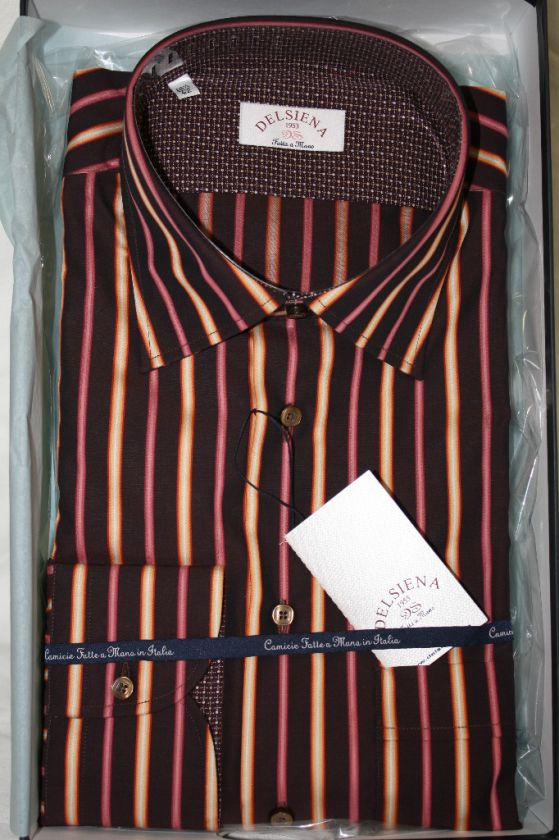 Delsiena ITALY Mens Purple Striped Dress Shirt New in Box SKU 39 