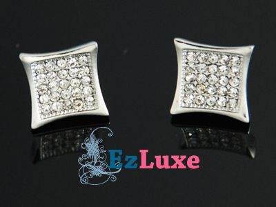 ICED Kite Cubic CZ stud square Hip Hop Earrings Rhodium  