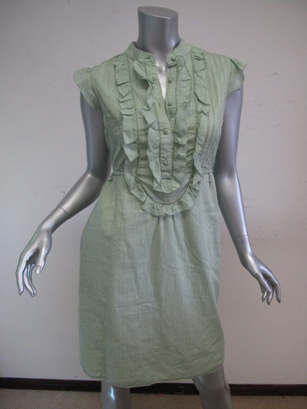 NEW Juicy Couture Dress Green Cotton Pinstripe sz 2  