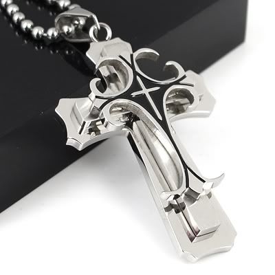 Silver & Black Crucifix Stainless Steel Pendant Cross Steel Cross 