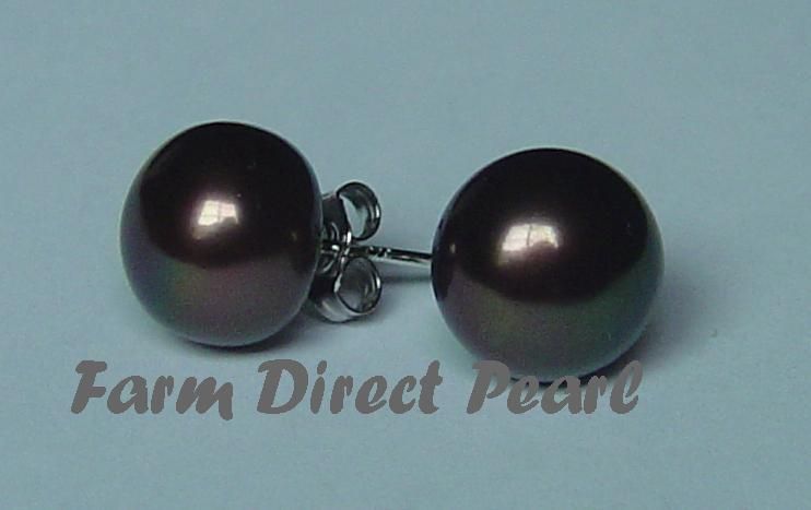 Cultured Freshwater 11mm Black Pearl Stud Earrings  