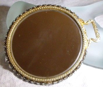 Paste Rhinestone JEWELED DBL Sided Hand/ Purse Mirror  