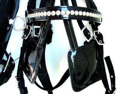 DRIVING CART SYNTHETIC PATENT LEATHER HARNESS PONY STUDDED BRIDLE 