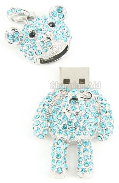 8GB Mini Crystal Bear Shape USB 2.0 Flash Drive   Blue  