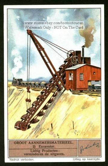 Excavator Heavy Construction Equipment 1930s Card NICE  