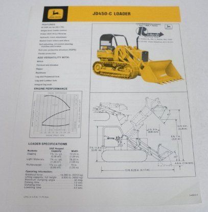 John Deere 1974 JD450C Loader Specs Sales Brochure  