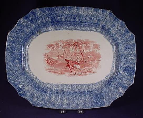 Antique Spatterware Shaws Peruvian Horse Hunt Platter  