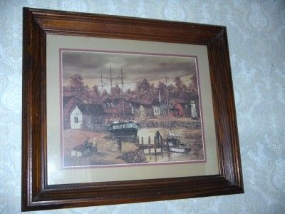 VINTAGE FRAMED ROBERT LEBRON FISHING VILLAGE PRINT  